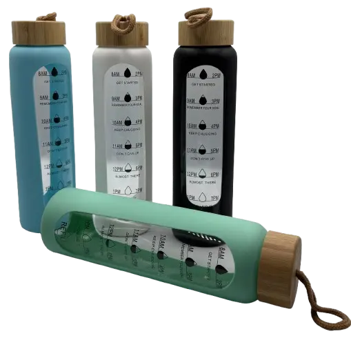 Gourde verre 1l protection silicone couleur au choix - Gourde 1l verre borosilicate - Breizhilience.fr