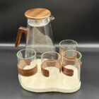 Carafe et 4 verres - Verre - Bois noyer - Vaisselle raffinée - Pack Eau-tonome famille - Breizhilience.fr