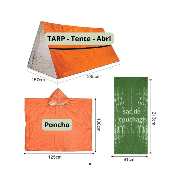Tente poncho sac de couchage survie - Couverture survie - Kit survie - Breizhilience.fr