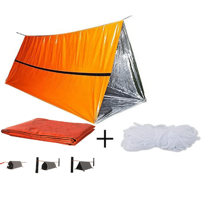 Tente survie thermique légère avec revêtement isolant, protection contre froid et humidité – La B'Reizhilience