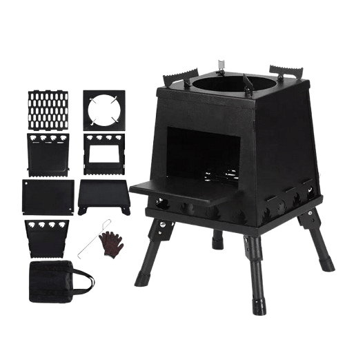 Réchaud à bois portable et pliable - Poêle à bois camping - Cuisine bivouac - Breizhilience.fr