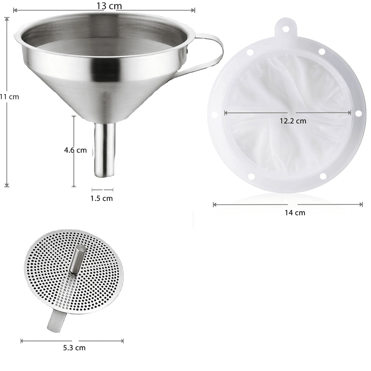 Entonnoir alimentaire - Entonnoir et 2 filtres - Entonnoir inox cuisine - B'Reizhilience