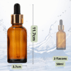 Flacons verre - Bouteille avec pipette - Flacon verre ambré - Fiole pour solutions liquides -